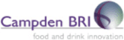 「食品と飲料のイノベーション」というキャッチフレーズと地球儀に似たグラフィック要素を備えた Campden BRI のロゴ。.